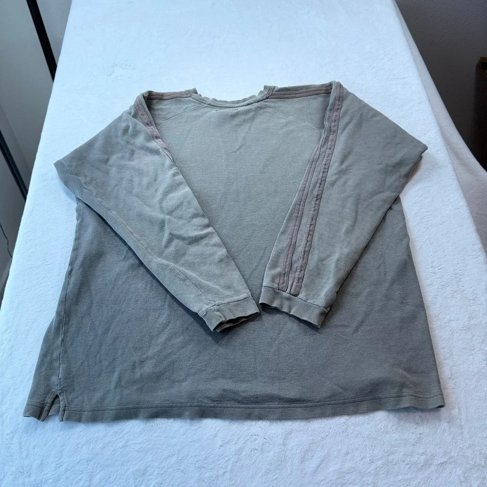 IZOD Waffle Knit Pullover Mens XL Sage Green Good Striped Shoulder Thermal